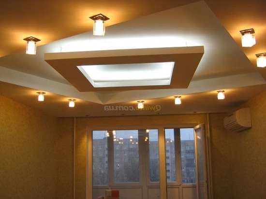 Комбинированный потолок: гипсокартон и натяжной с подсветкой