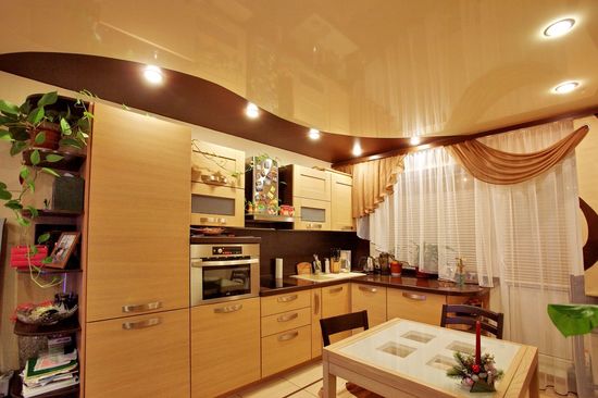 Потолок на кухне фото натяжной, подвесной двухуровневый их дизайн